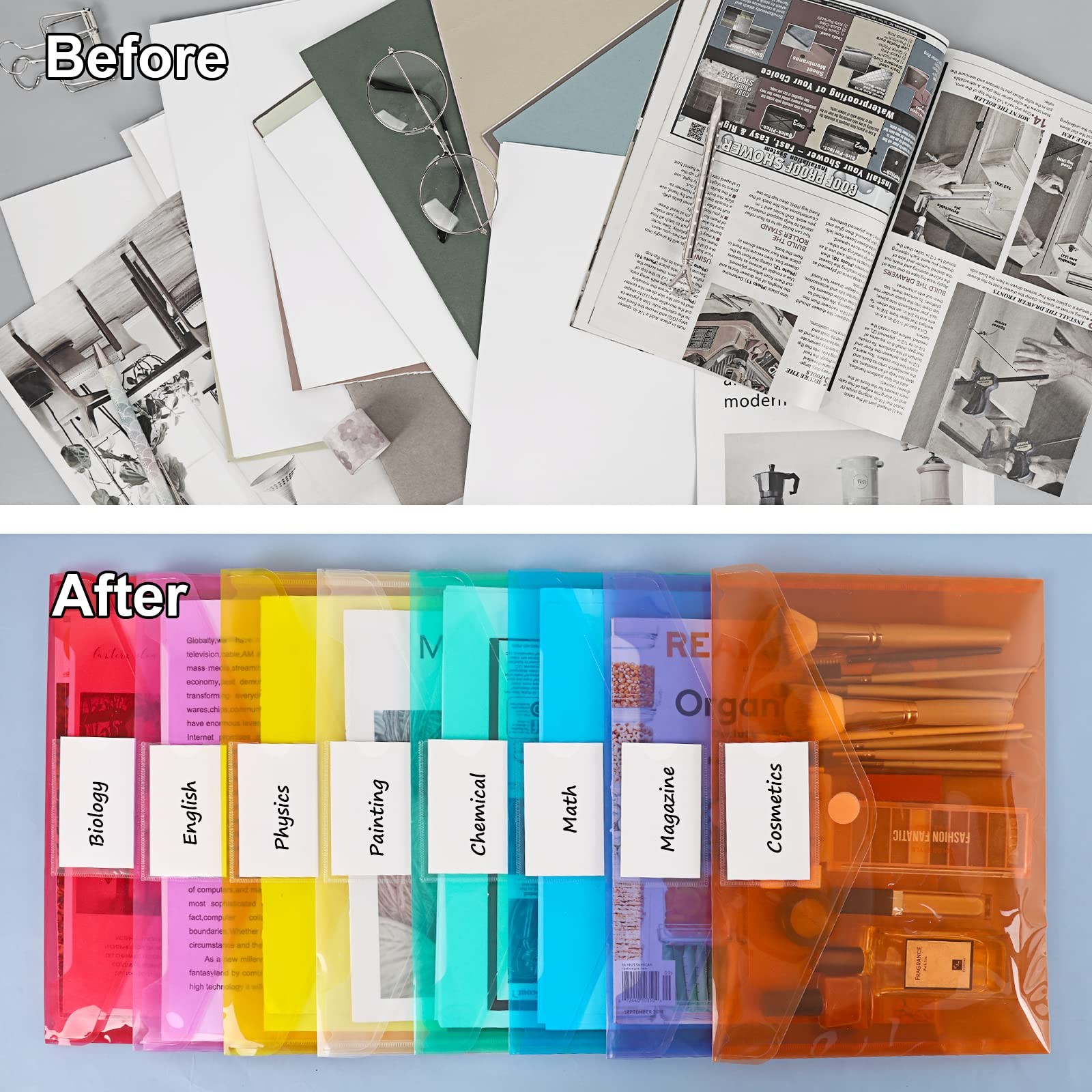 EOOUT 45 Pack Plastic Envelopes Poly Envelopes, Clear Document File Rainbow
