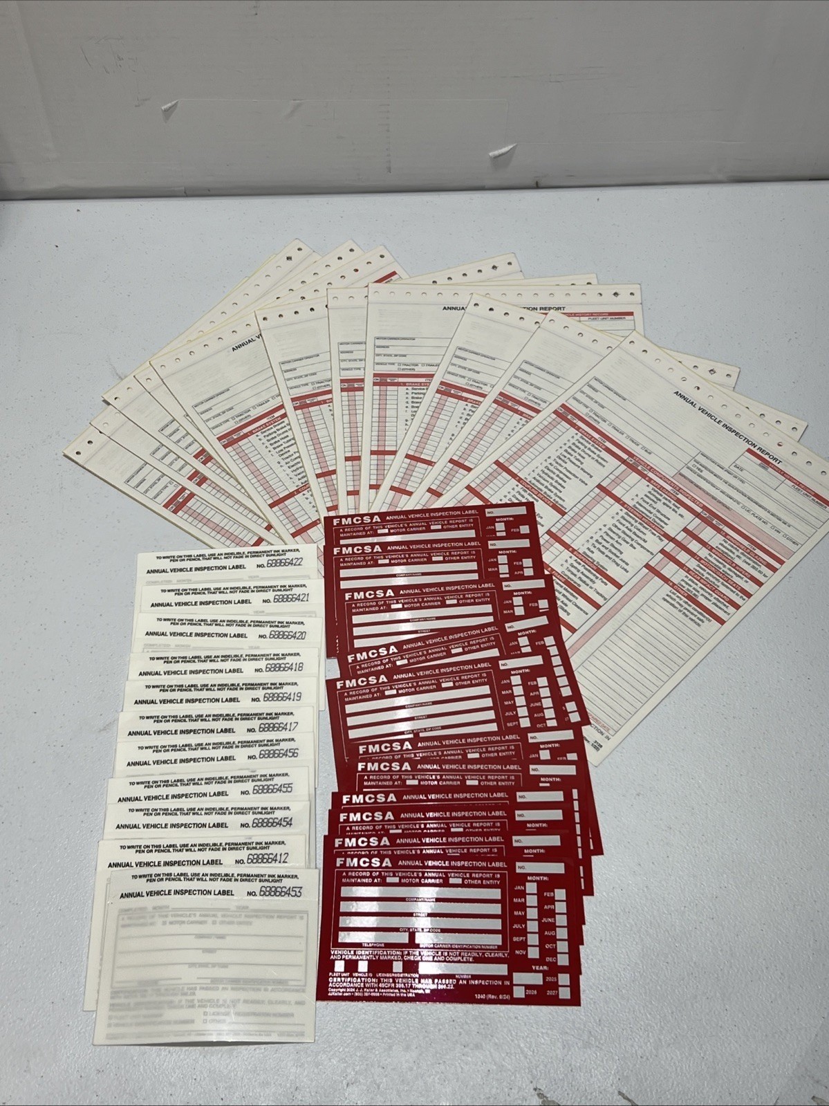 J. J. Keller Annual Vehicle Inspection Report 11 Pack Red DOT Form + Labels