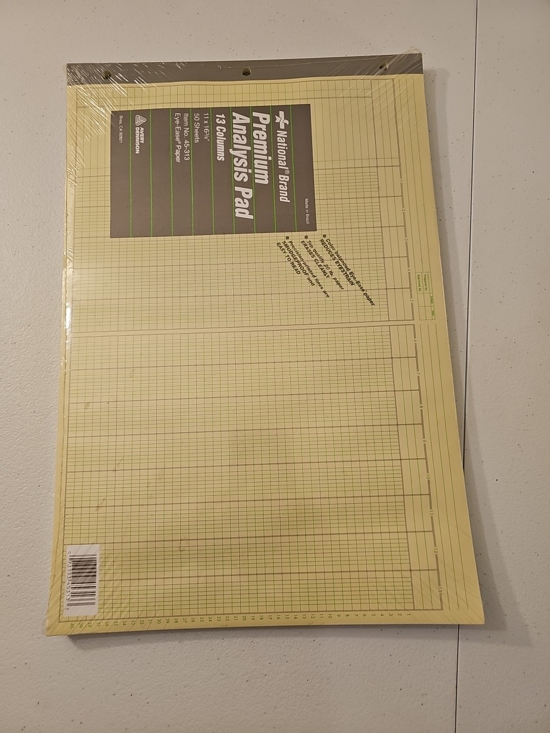 50 Sheets Premium Analysis Pad, 13 Columns, Green Paper, 11 x 16.375″