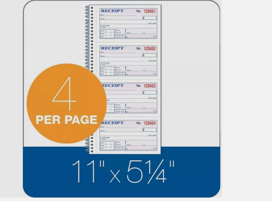 Adams SC1152 Spiral Money Rent Receipt Books, 2 Part, 5-1/4″ x 11″, 5 Pack