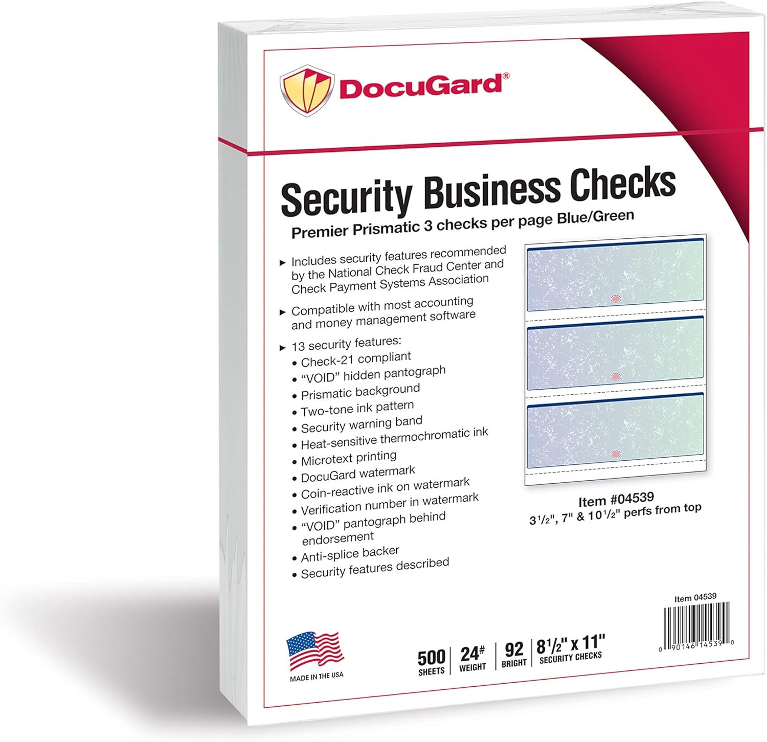 DocuGard Premier Prismatic Check, 13 Features, 8.5 X 11, Blue/Green Prismatic, 5