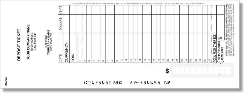 Standard Booked Deposit Tickets / 8 1/8″ x 3 3/16″ / Style BKD0A