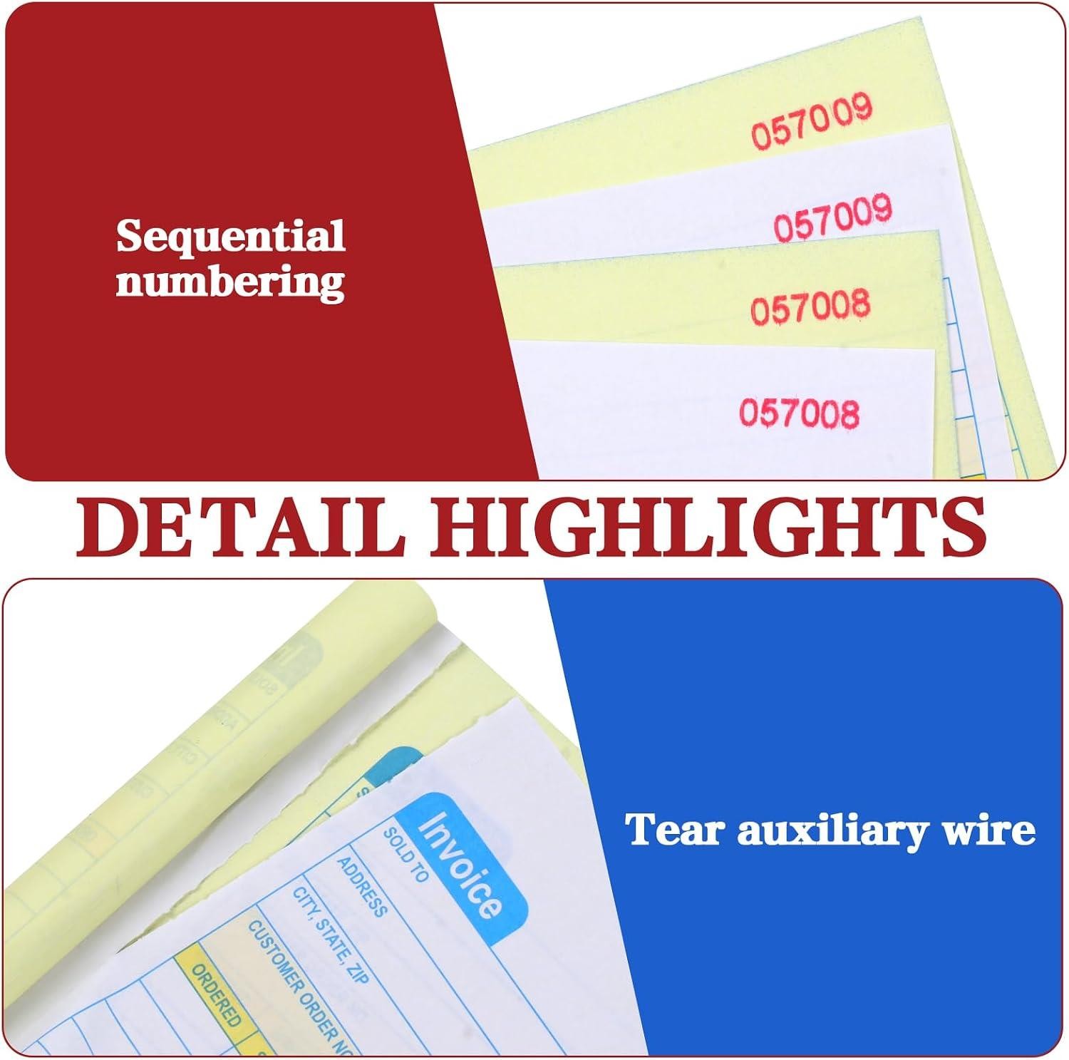 2 Packs Invoice Book for Small Business 2-Part Carbonless, 5-1/8”x7-29/32” Recei