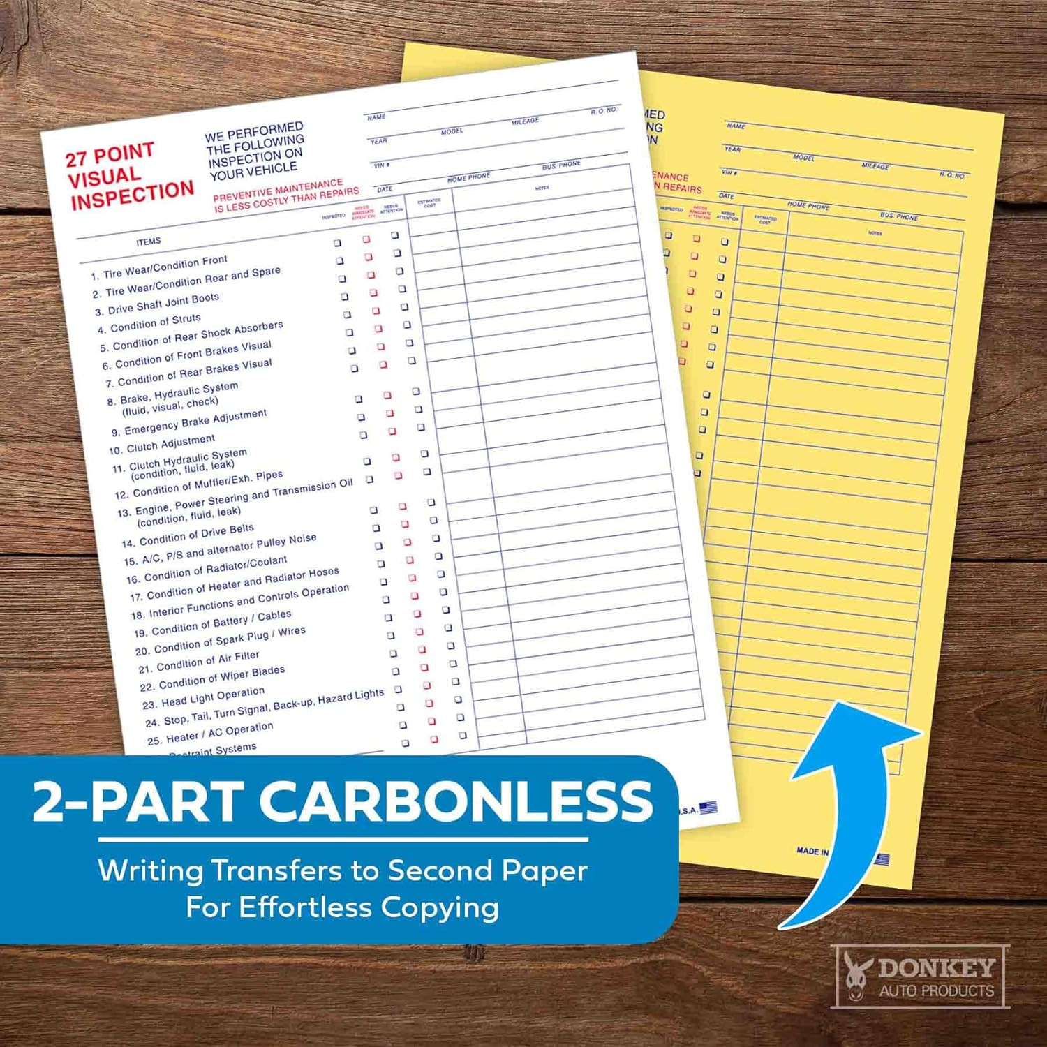 27 Point Inspection Sheet – Vehicle Inspection Form – 100 Pack