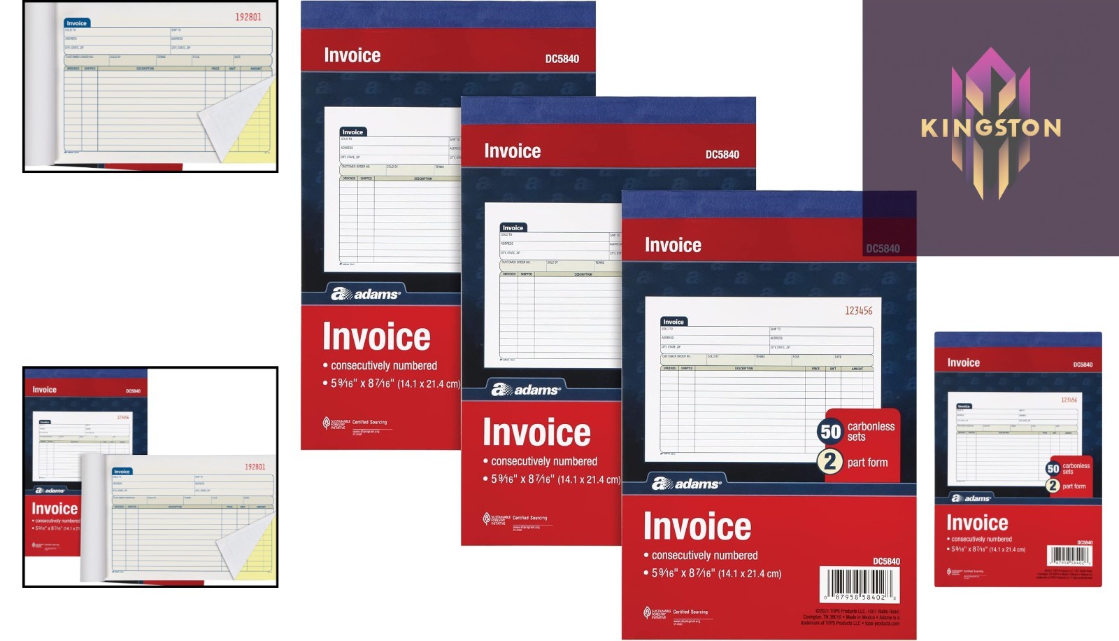 Invoice Book 3 Pack – 150 Carbonless, Horizontal Sales Slips, 5-9/16×8-7/16