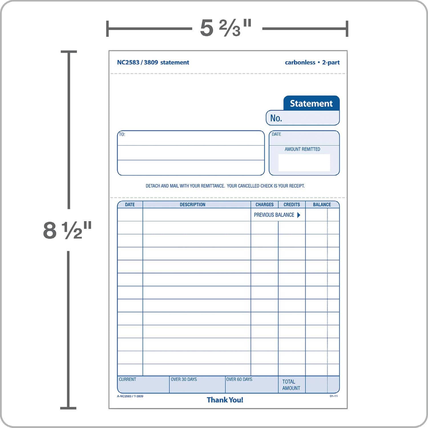 Statement Forms, 2-Part Carbonless, 100 Individual Unit Sets per Pack (NC2583)