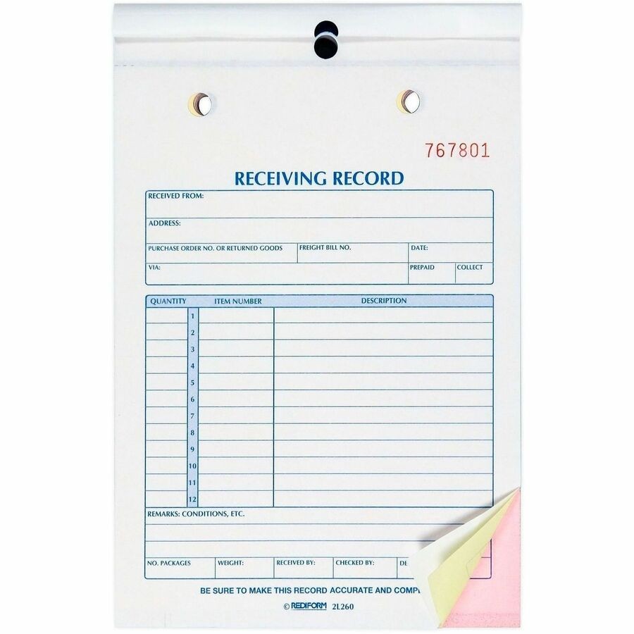 Rediform 2L260 Receiving Record Slip Book 50 Sheets Carbonless