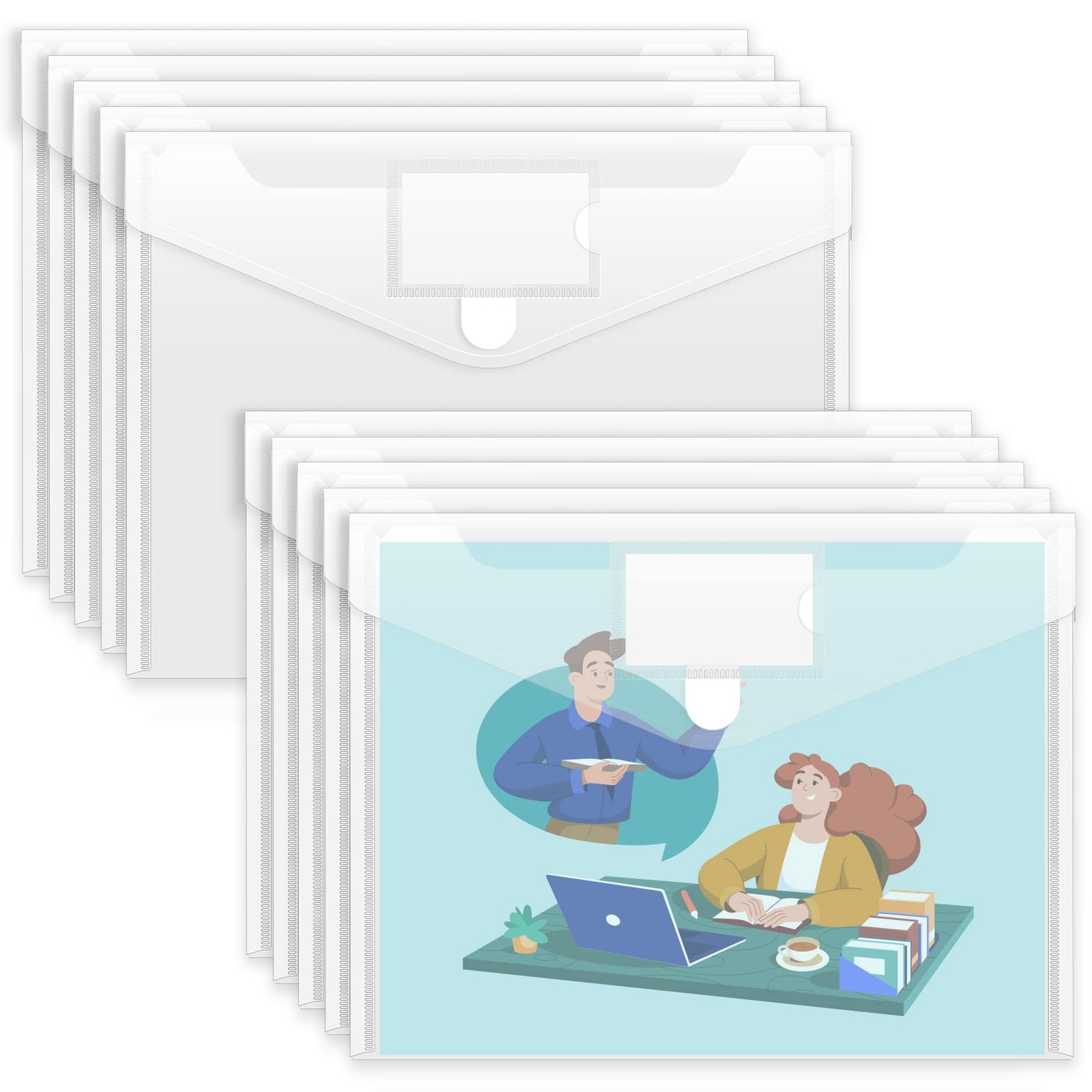 Sooez 10 Pack Plastic Envelopes File Folders, 13.25 x 9.25 inches, Clear
