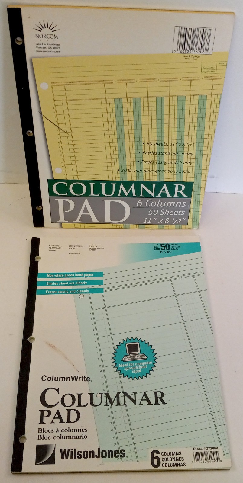 Ledger Pad 6 Columns 8.5 x 11 inch 50 Sheets Blank Lot of 2