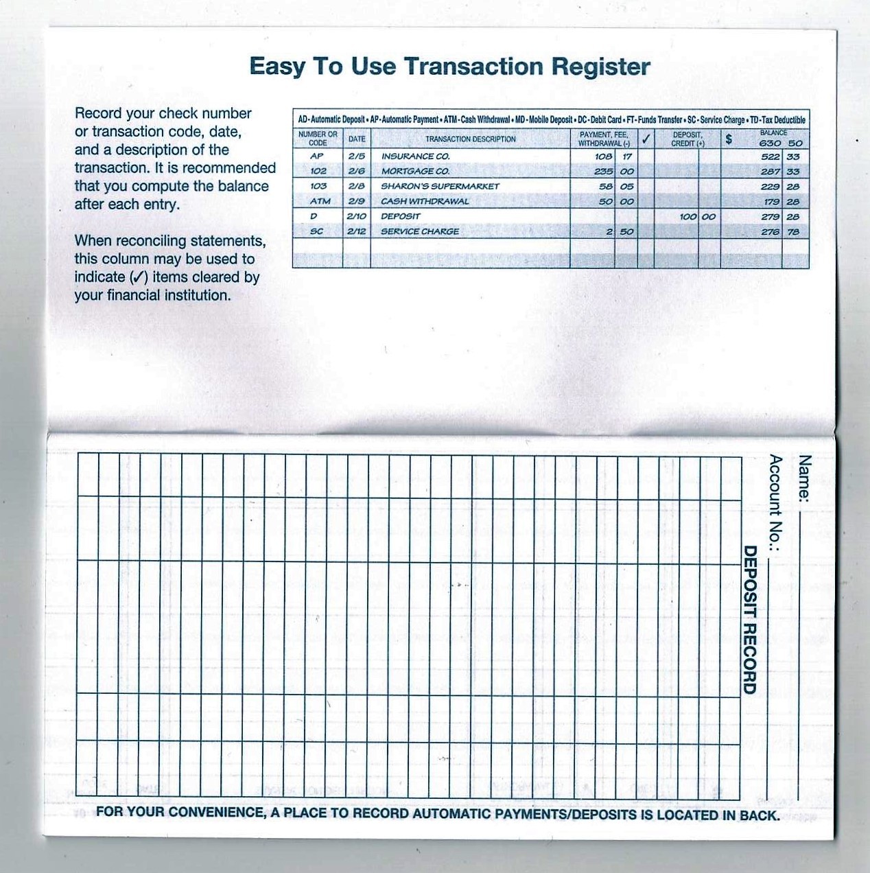Deluxe Checking Checkbook Transaction Register Brand New