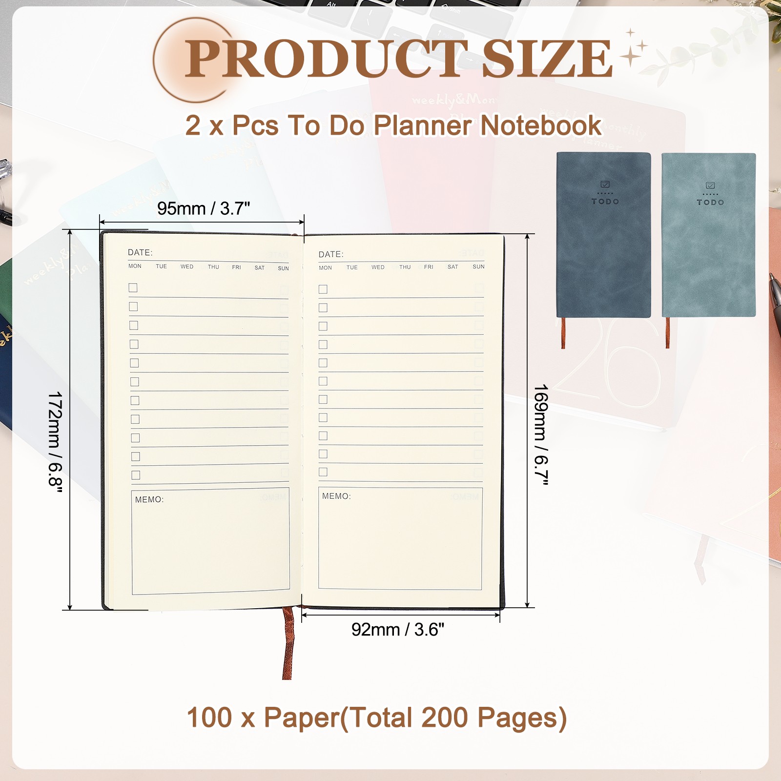 2Pcs to Do Notebook, A6 6.8 x 3.7″ Daily Planner Notebook, Sky Blue/Dark Blue