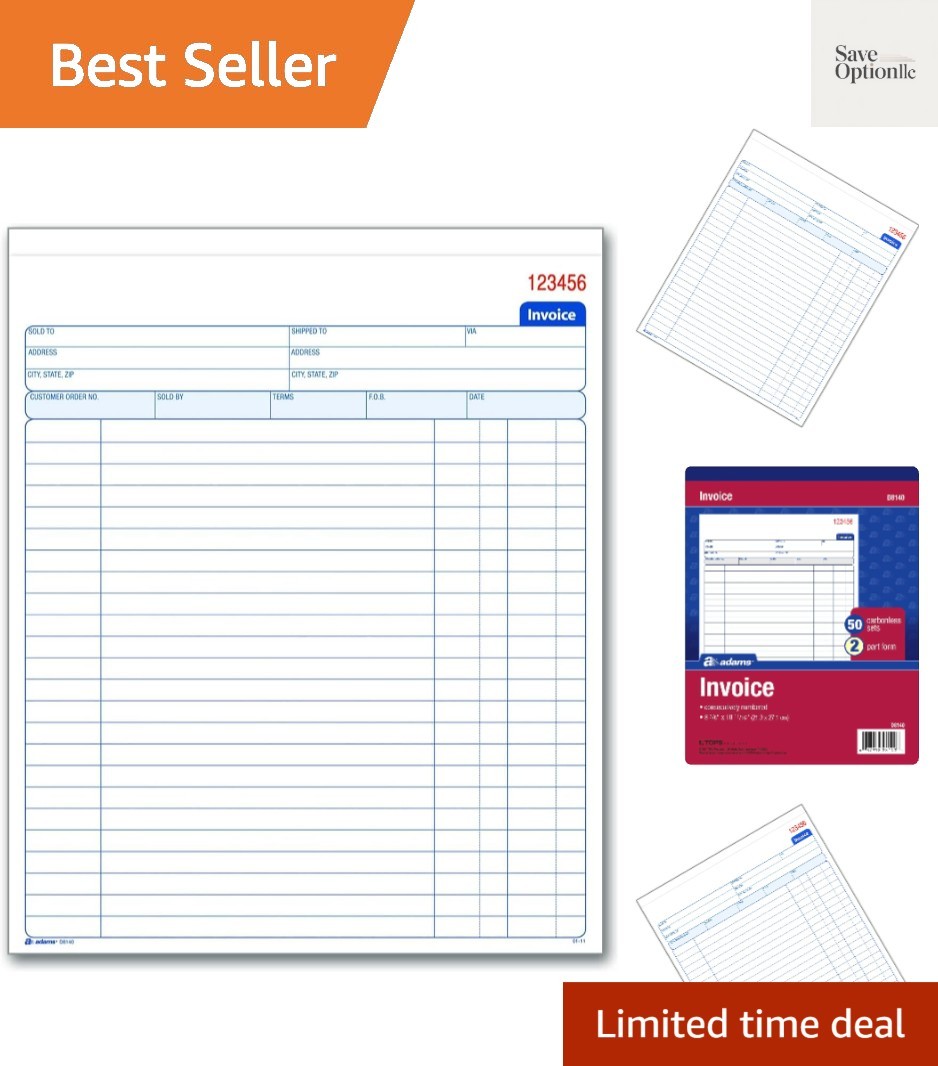 Invoice Book, 8-3/8 x 10-11/16 Inches, 2-Part, Carbonless, White/Canary, 50 S…