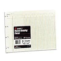 Accounting Sheets, 10 Column, 9-1/4 x 11-7/8, 100 Loose Sheets/Pack, Green