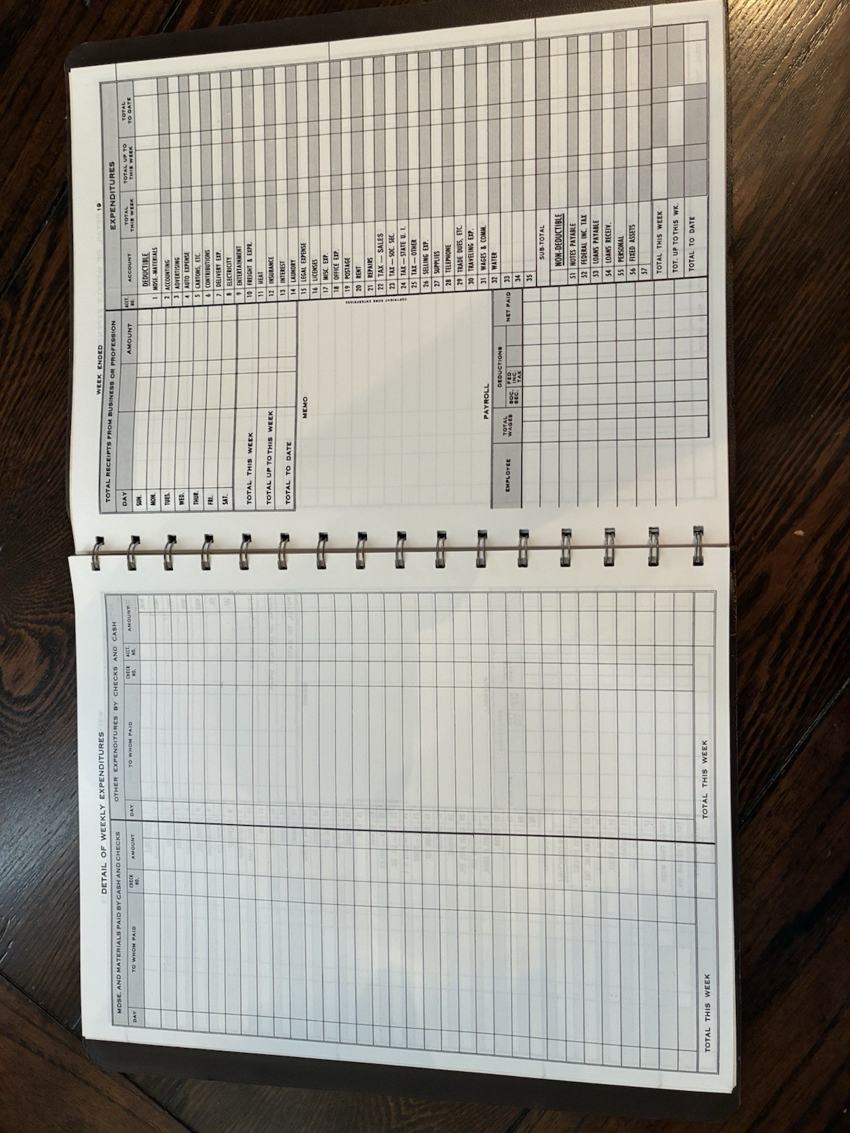 Dome simplified weekly Bookkeeping record Picchione #600 deductions NOS vintage