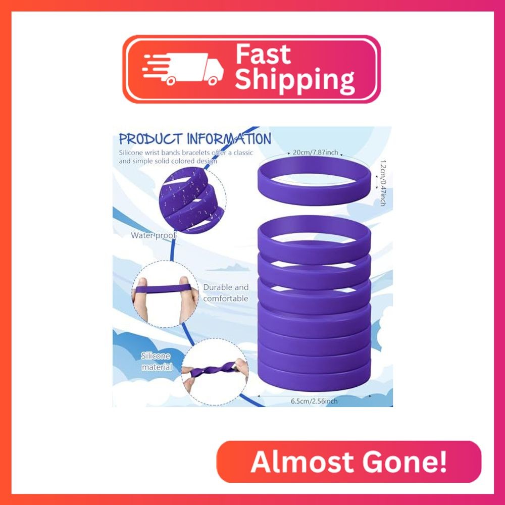 kymqlyw Silicone Bracelet, 24 Pcs Plain Wristband, Solid Color Rubber Band for S
