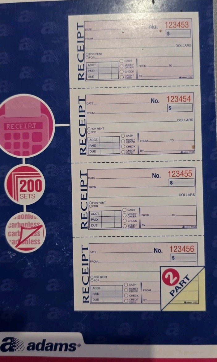 Vintage Adams Money/Rent Receipt Book – 200 Sets – New Old Stock
