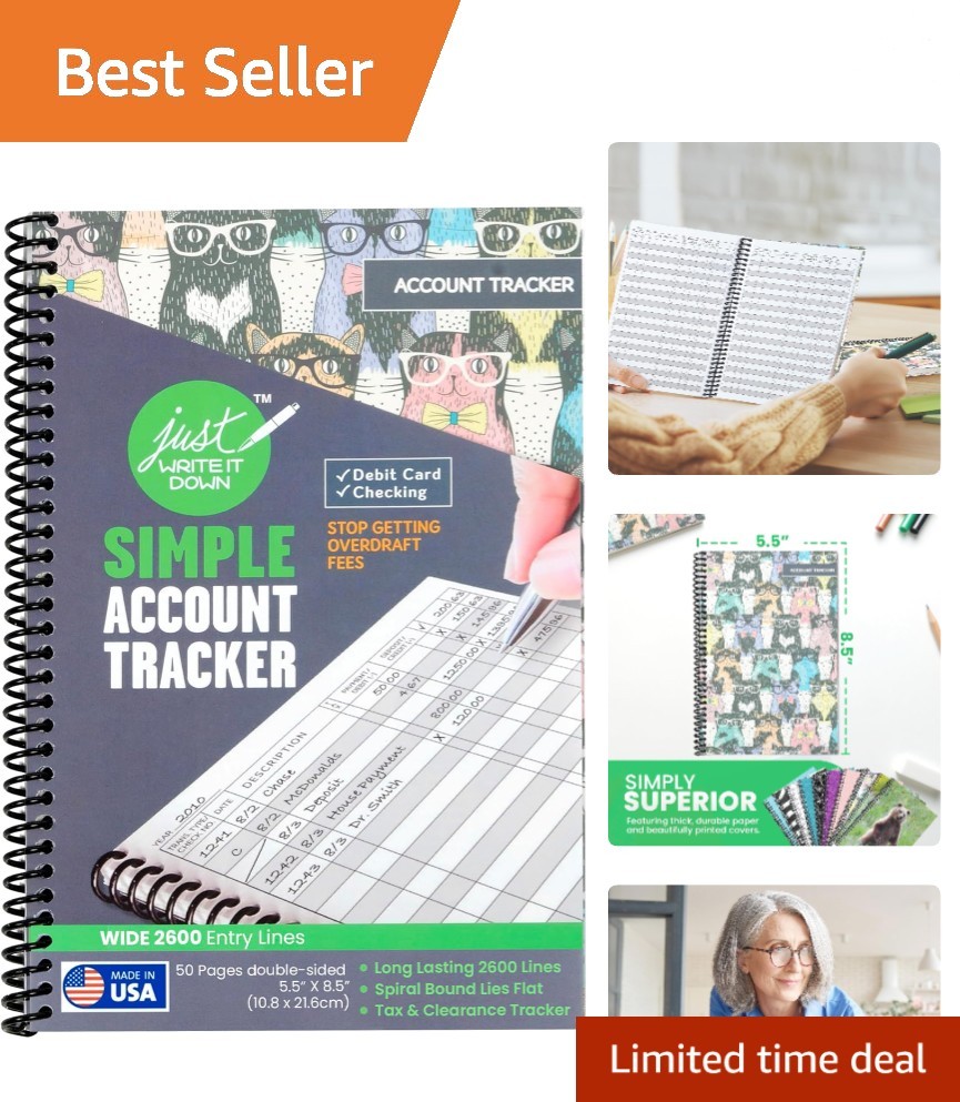 Check Book Register & Debit Card Ledger – 2,600 Entry Lines, USA Made
