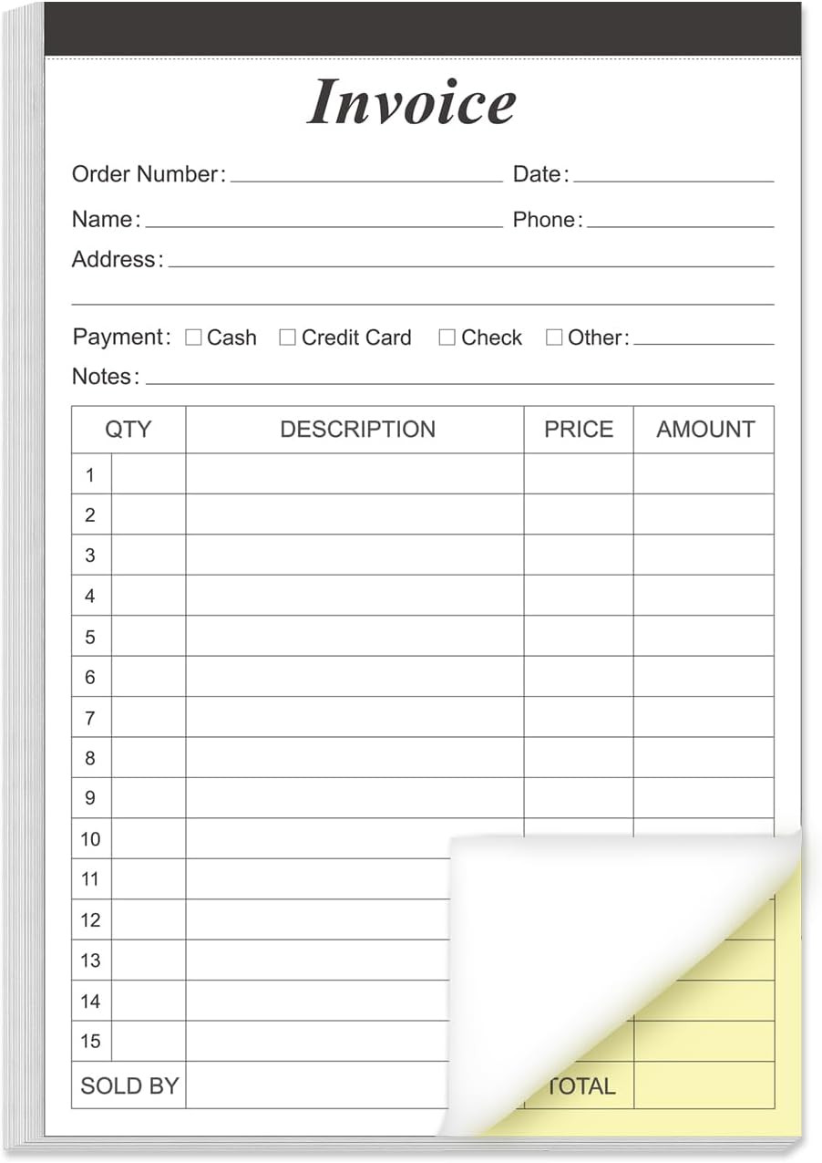 Invoice Receipt Book with Cardboard 2-Part Carbonless, 5.5″ X 8.5″ Order Forms