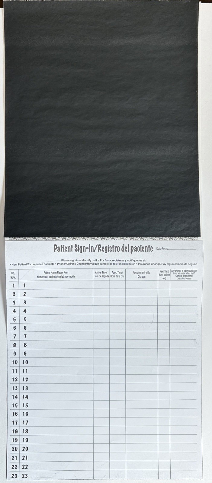 Tabbies Bilingual Patient Sign-In Forms Blue 125 Pack 8.5”x 11.625”
