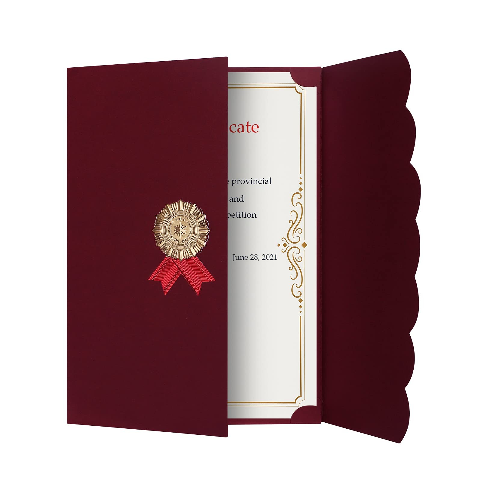 5Pack Tri Fold Certificate Holders for A4 Letter 12×8.6in, Wine Red