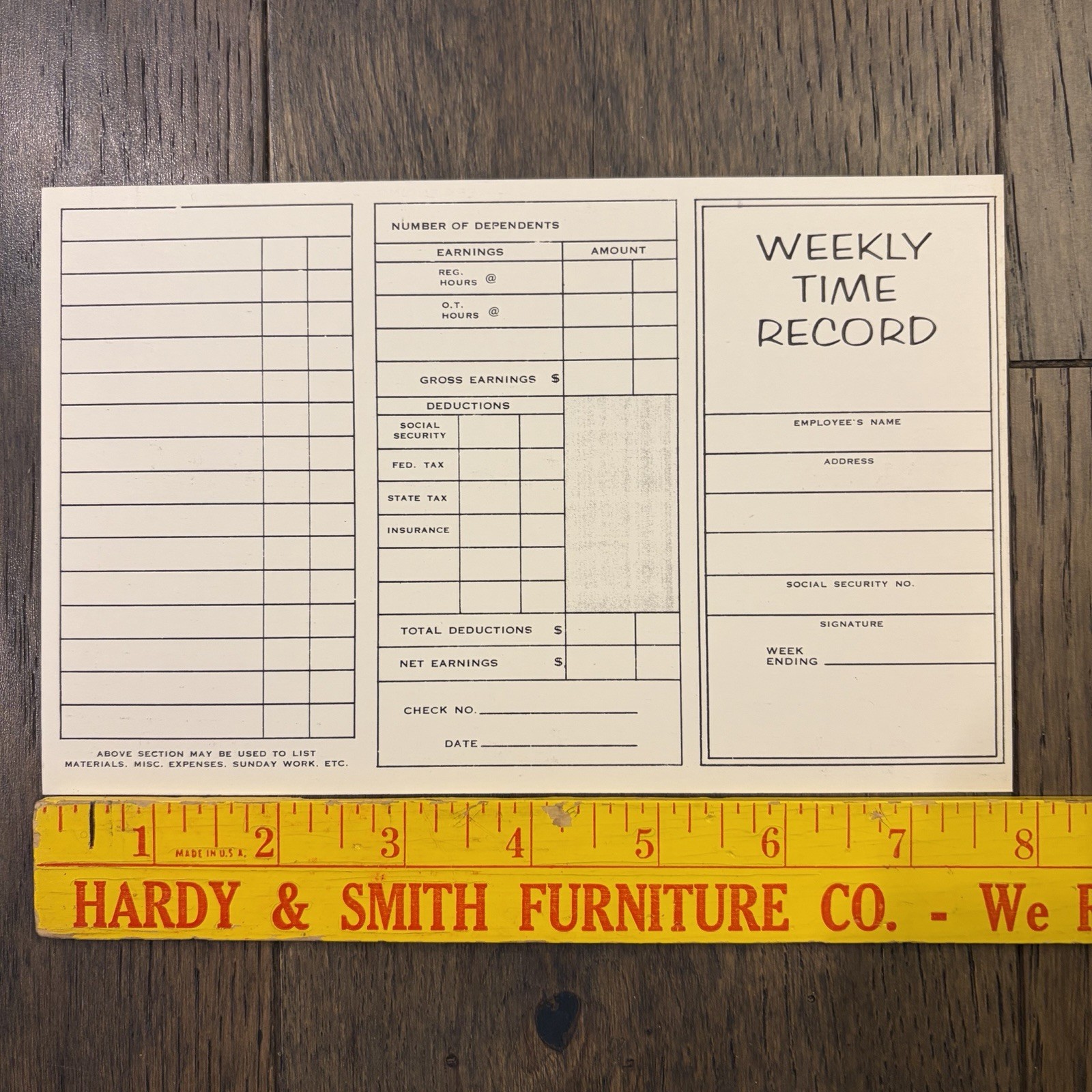 50 Vtg Business Employee Weekly Time Record Cards 7 7/8” X 5” White/ Black Print