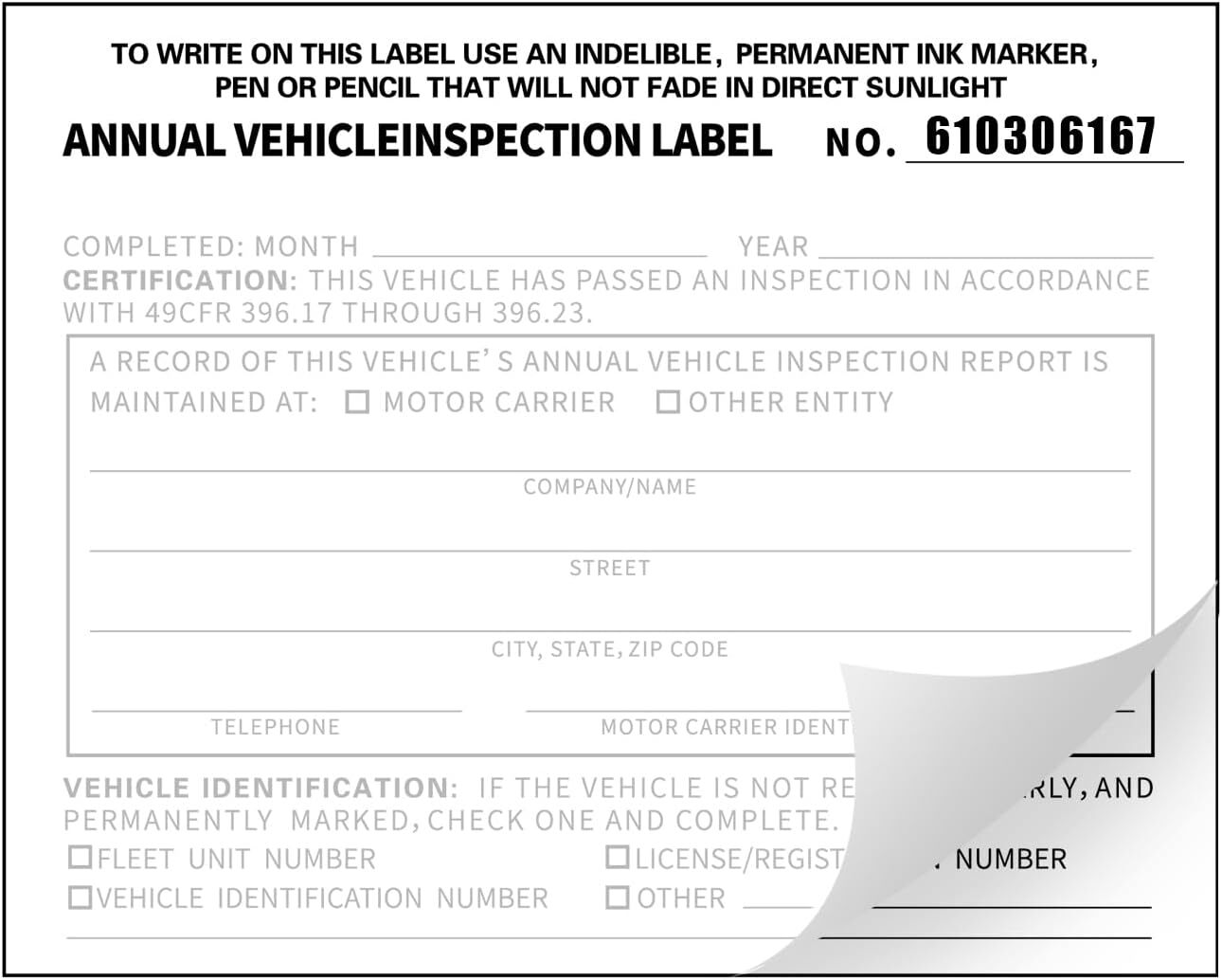 Annual Vehicle Inspection Report Form 25-pk 3-Ply Carbonless, 8.5″ 5*4 inches