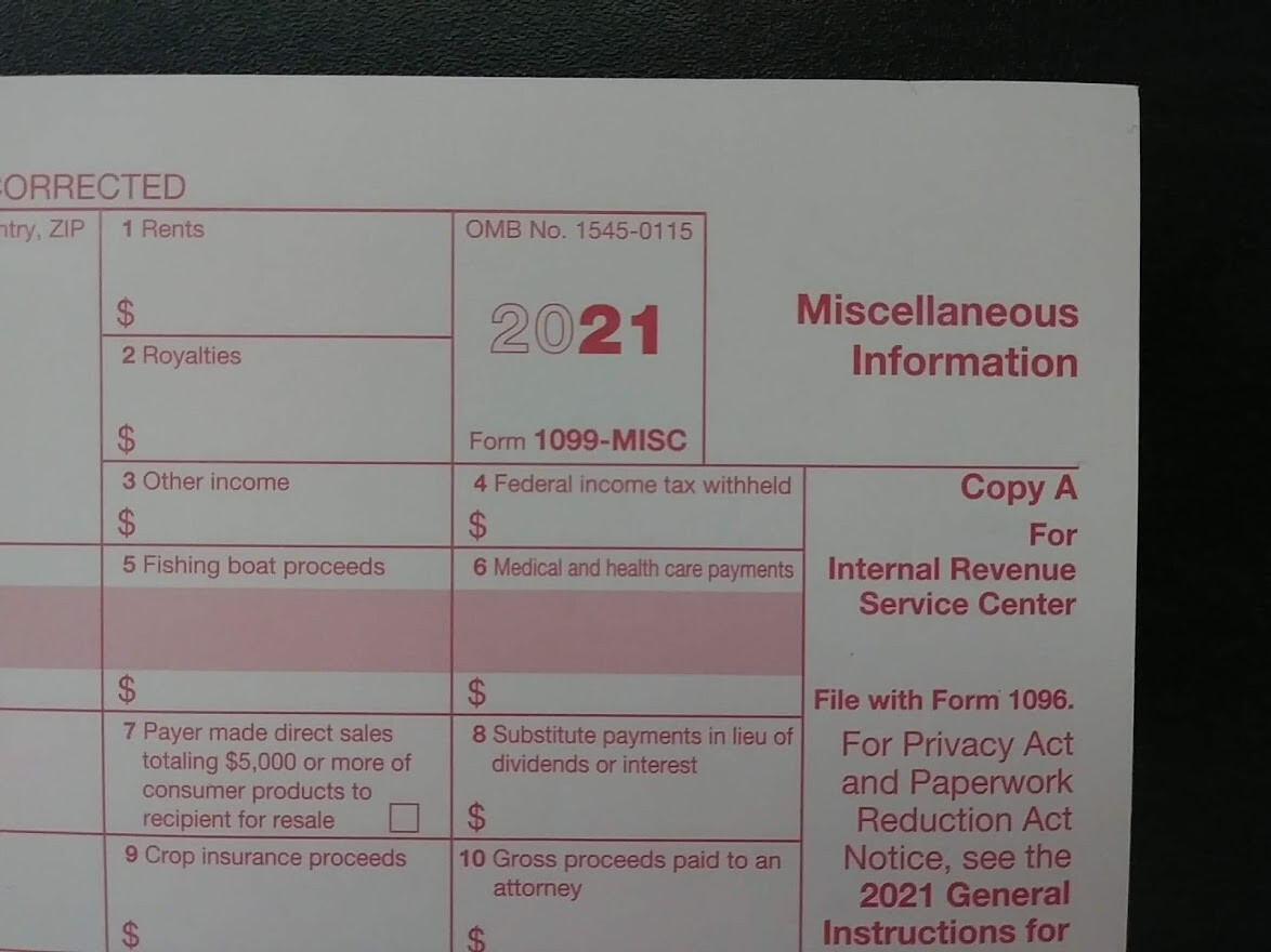 2021: 5 SHEETS 1099-MISC IRS Miscellaneous Income Tax & 3=1096 Transmittal Forms