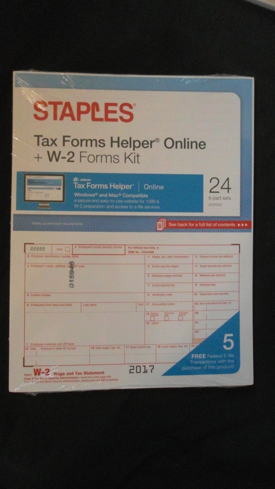24 Count Pack of Staples 2017 IRS Tax Forms Helper Online + W-2 Forms Kit 6-Part