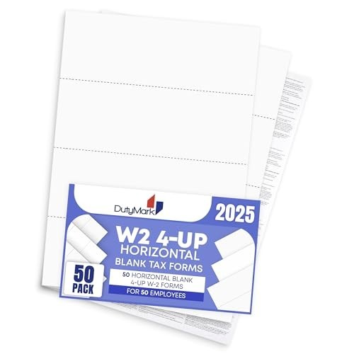 50 W2 Tax Forms 2025, Blank 4-Up Horizontal, QuickBooks Compatible, Easy Instruc