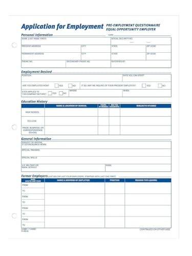 Adams Applications for Employment, 8.5 x 11 Inch, 3-Hole Punched,