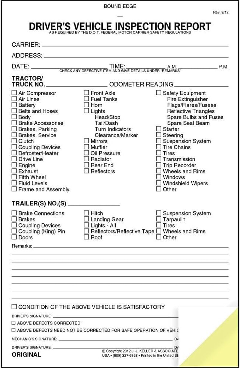 5 Pack Driver Vehicle Inspection Report Book 2 Ply Carbonless DOT DVIR Forms