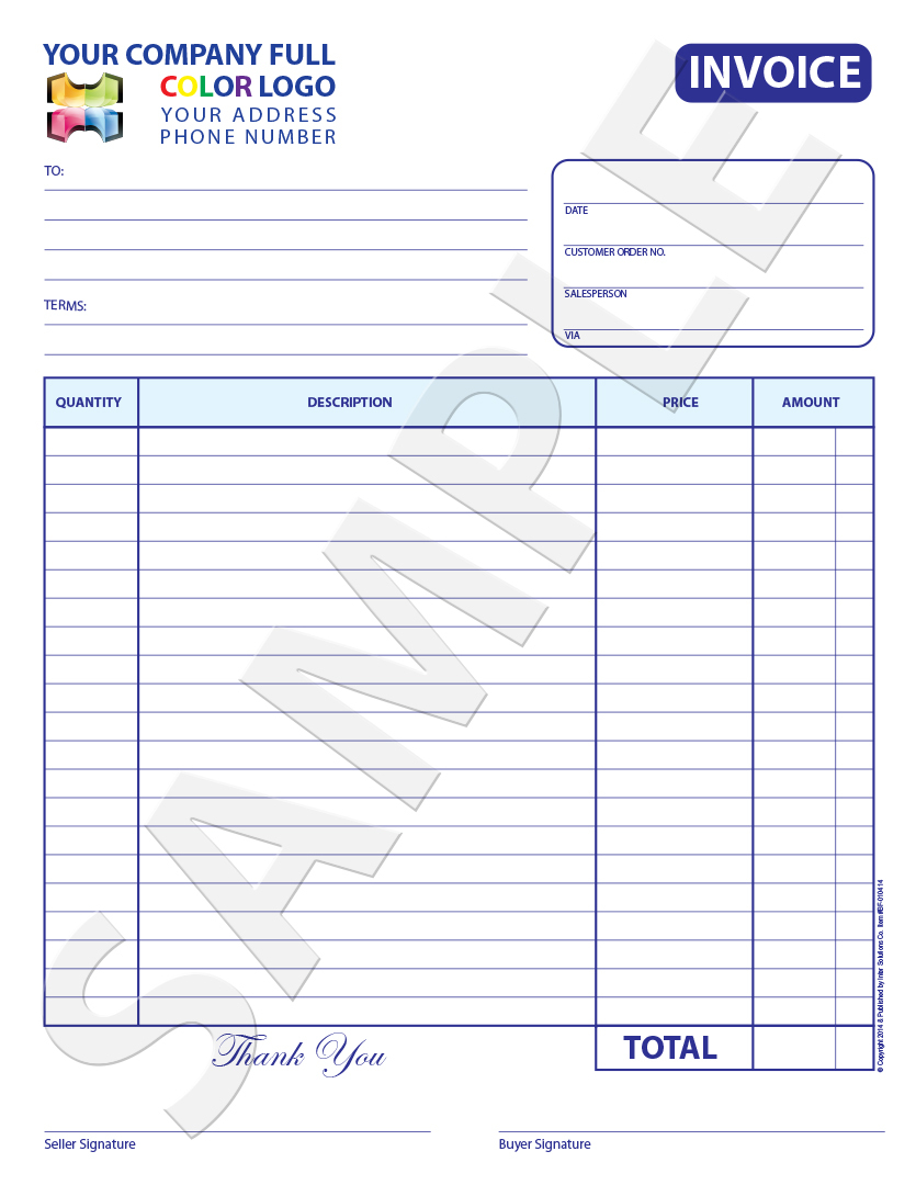 100 3-Part Color Custom Invoice / Receipt / Estimate / Quote / 8.5X11 Carbonles