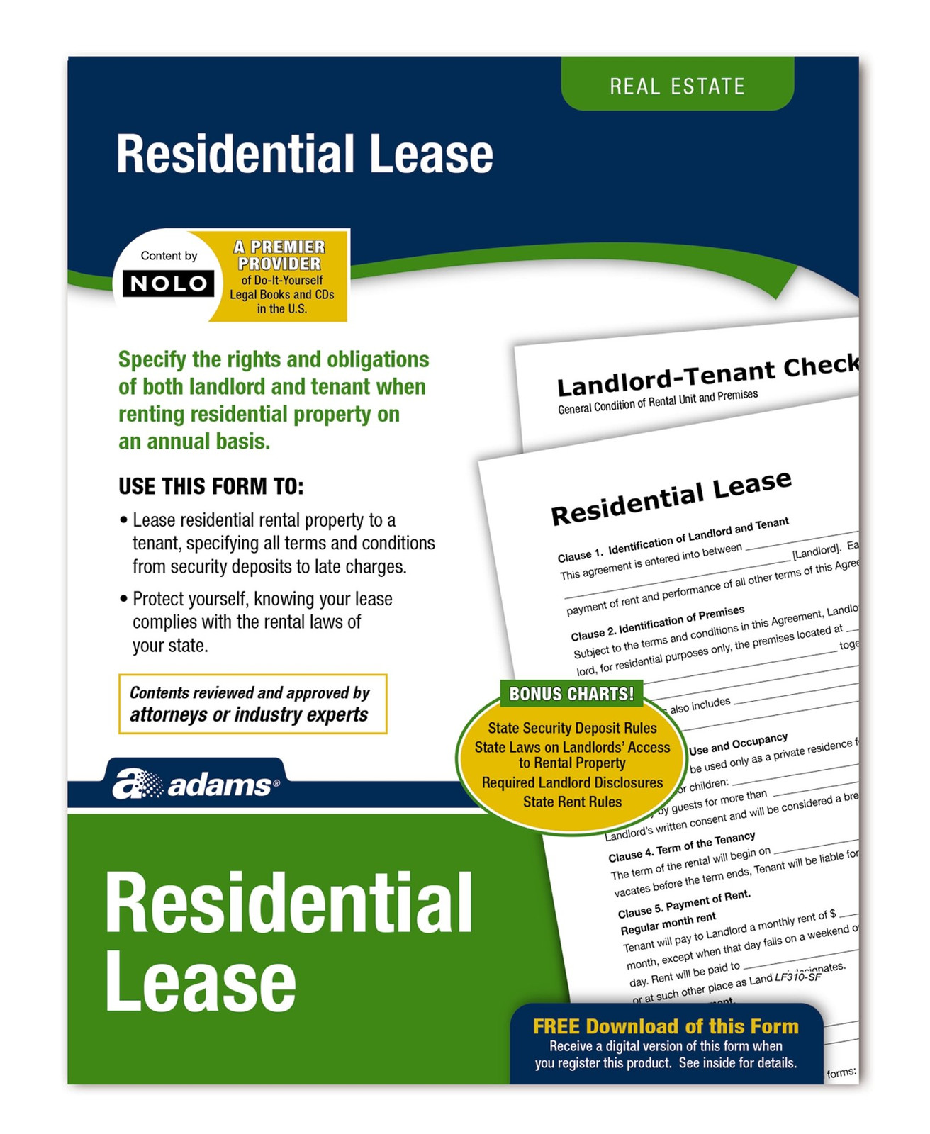 Adams Residential Lease Forms Complete Kit Printable and Fillable Templates