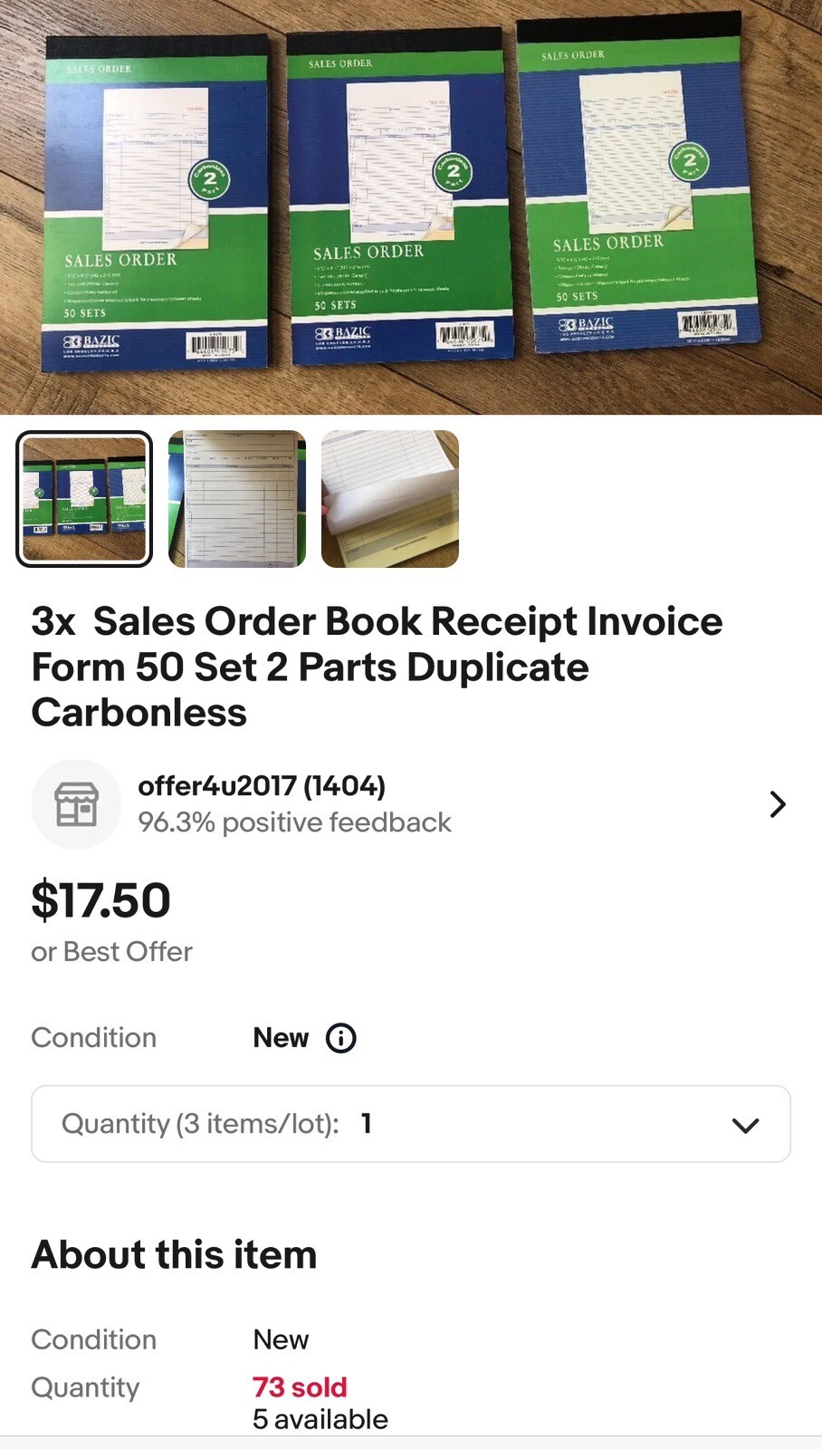 3x Sales Order Book Receipt Invoice Form 50 Set 2 Parts Duplicate Carbonless