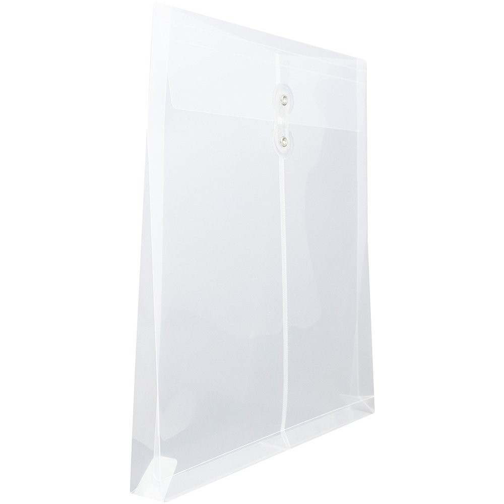 JAM PAPER Plastic Envelopes with Button 9 3/4 x 11 inches, Clear 12/Pack