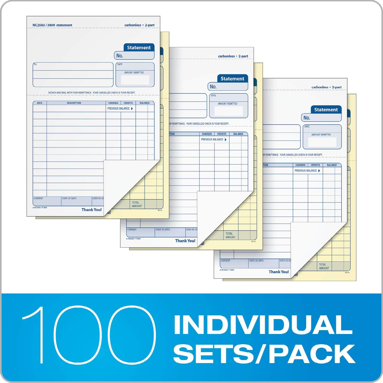 Statement Forms, 2-Part Carbonless, 100 Individual Unit Sets per Pack (NC2583)