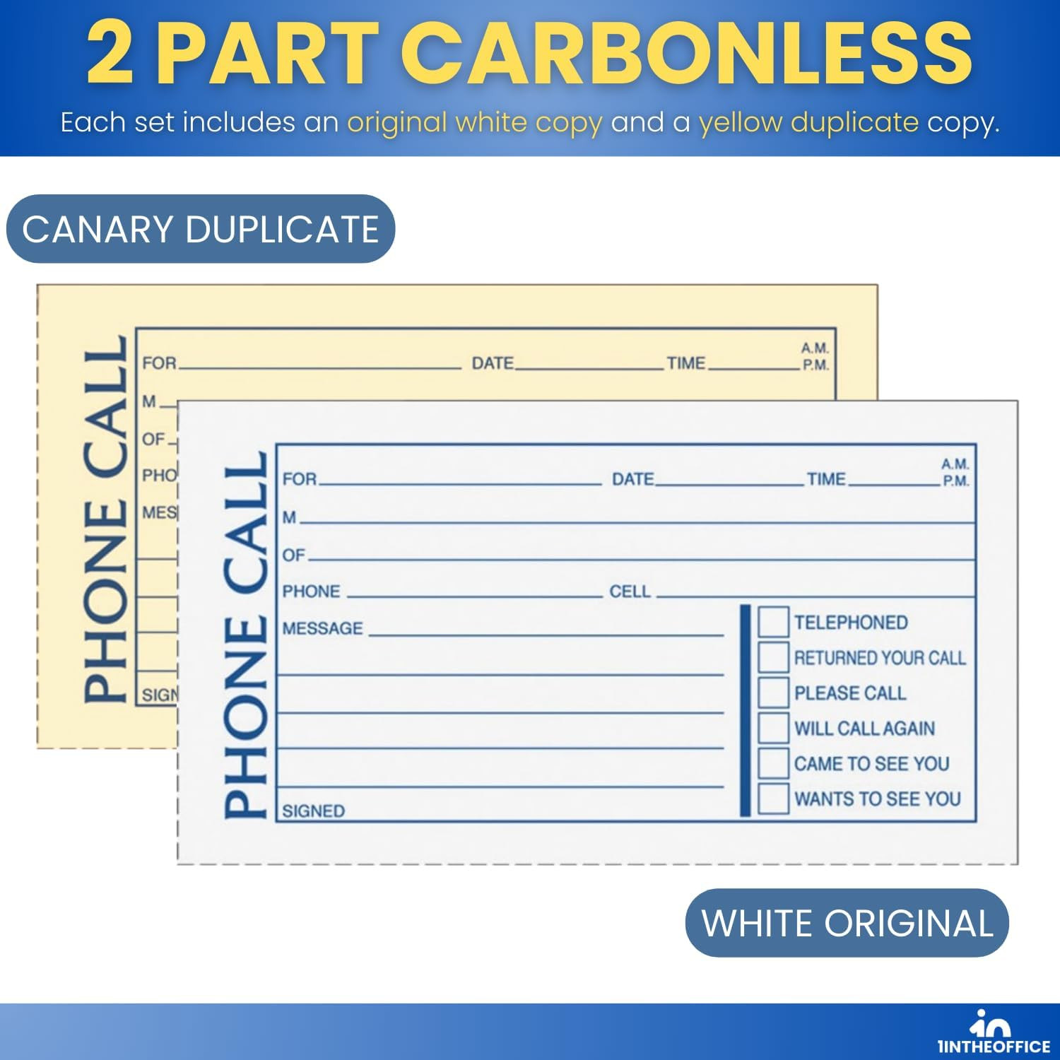 1Intheoffice Phone Message Book 2 Part Carbonless, 5″ X 3 3/8″ 2-Part Carbonless