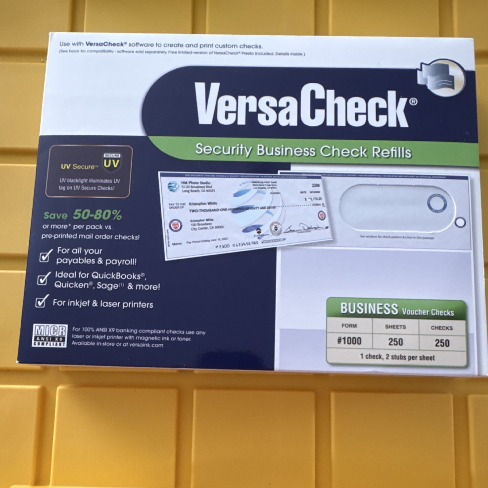 VersaCheck Security Business Voucher Checks #1000 250 Sheets MPN 10760-0433