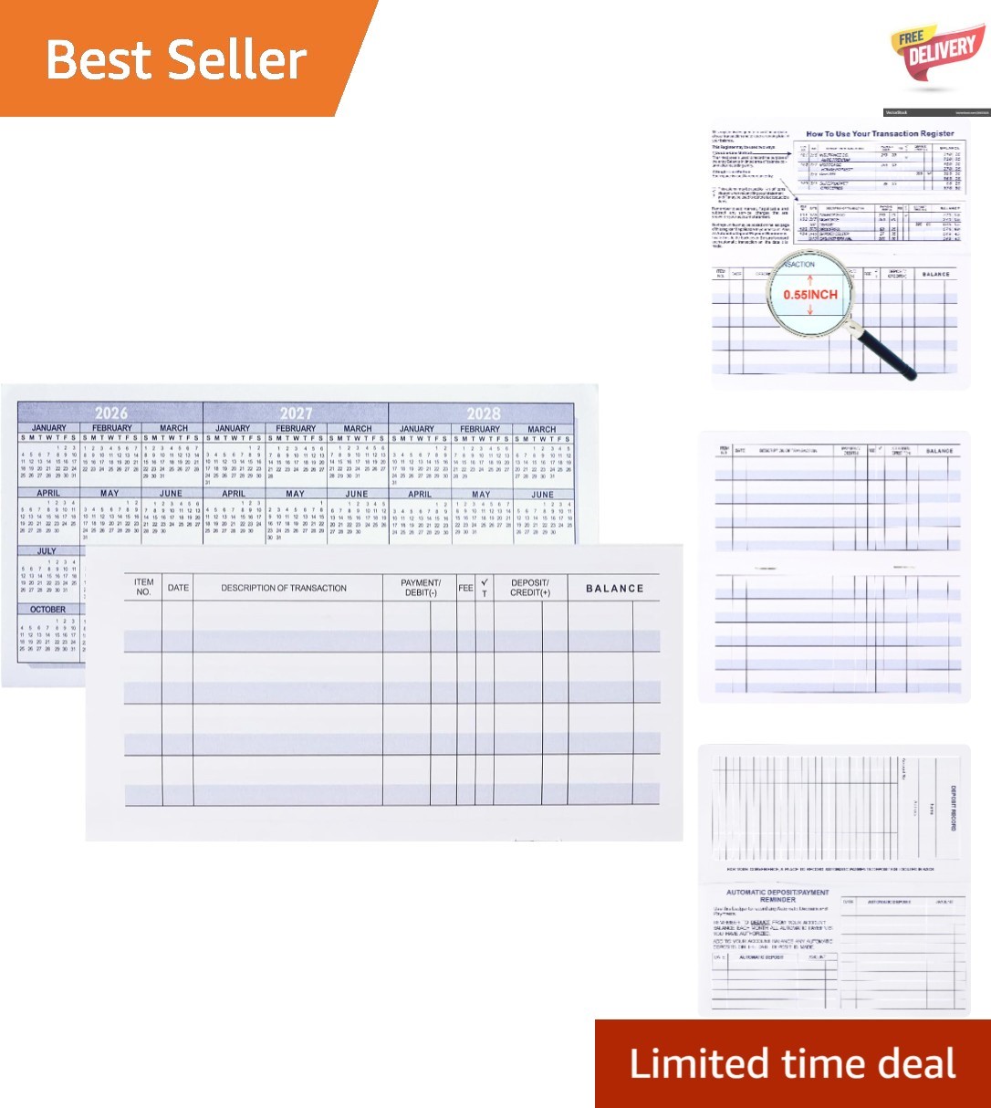 12 Pack Compact Check Registers with 17 Lines for Personal & Business Finances