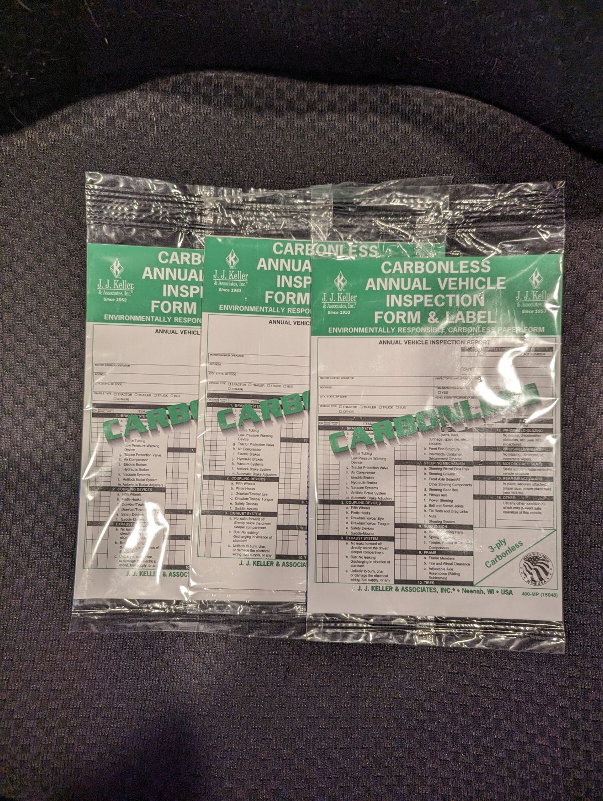 JJ Keller 400MP Carbonless Annual Vehicle Inspection 15048 DOT Compliant 3 Sets