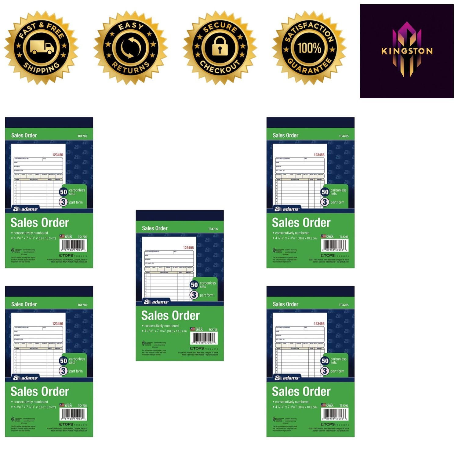 Compact 5-Pack Sales Order Books, 3-Part Carbonless, Ideal for Small Businesses