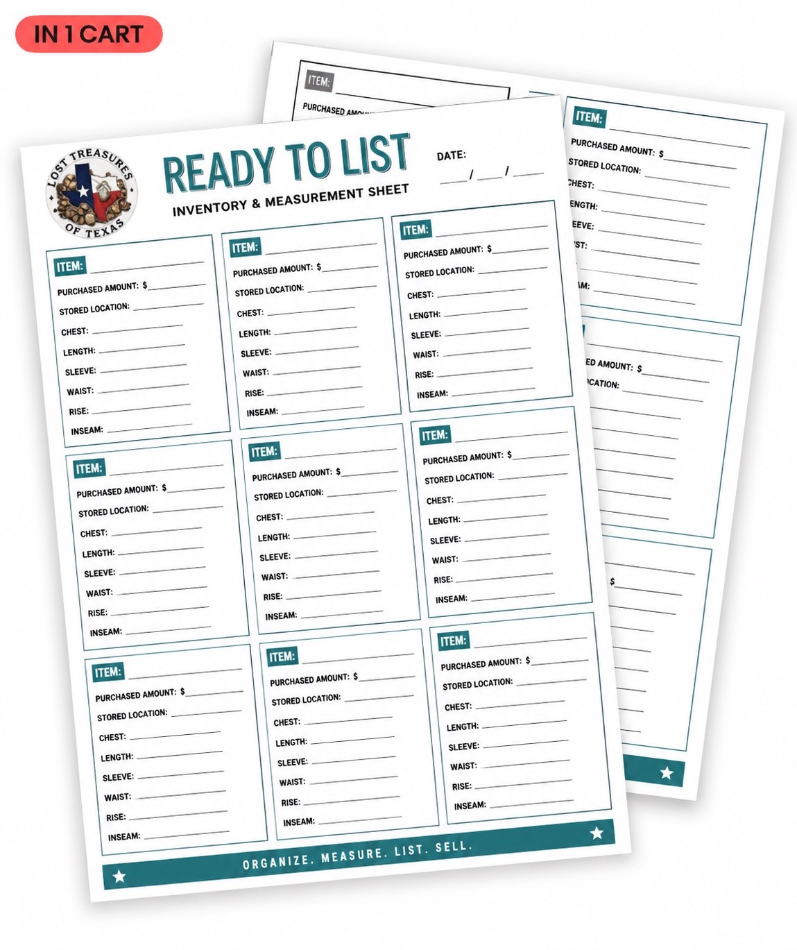 EBAY Reseller LISTING FORM Clothing MEASUREMENTS Inventory No Logo – DIGITAL