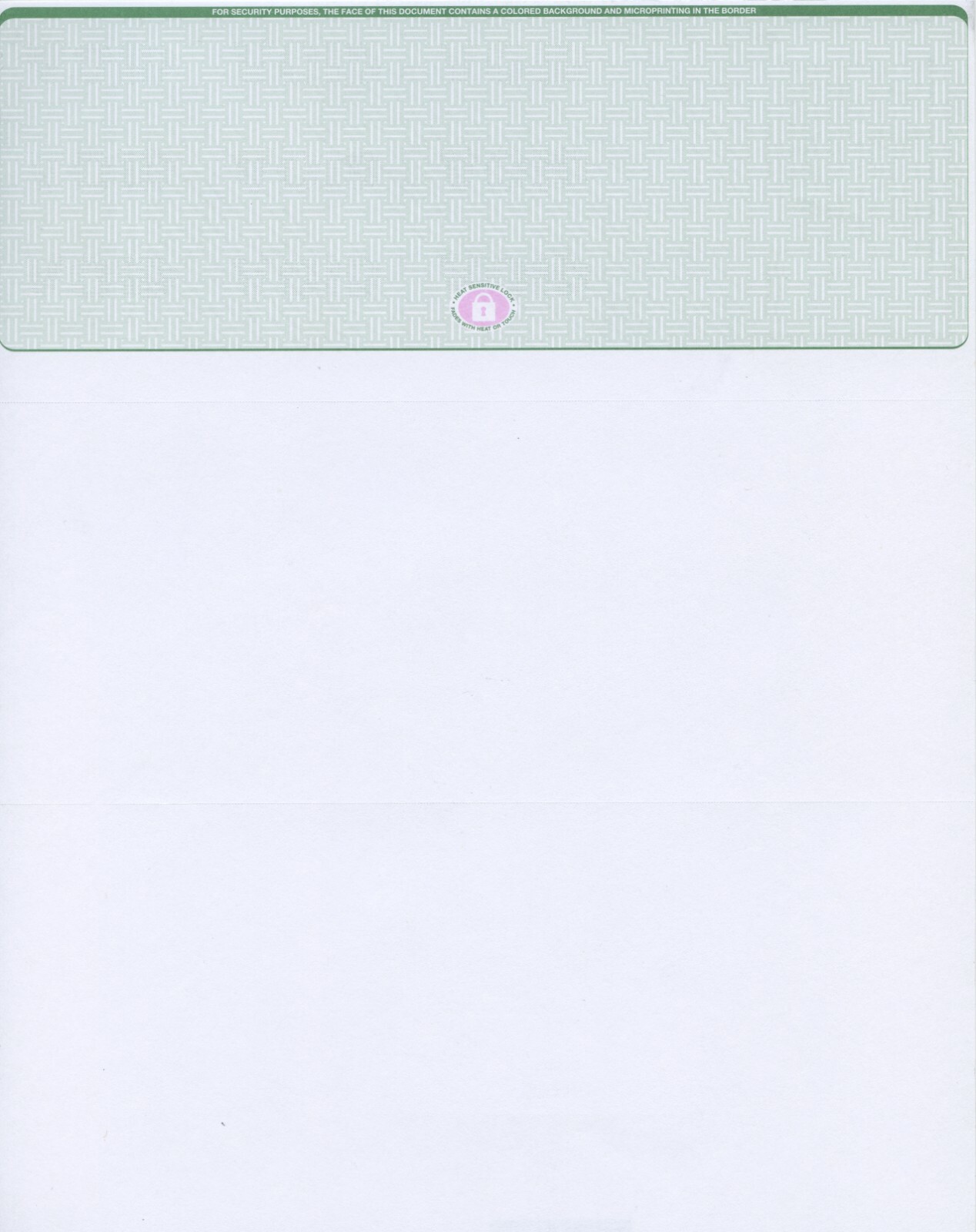 25 High Security Blank Check Stock Paper – Check on Top – Green Basketweave