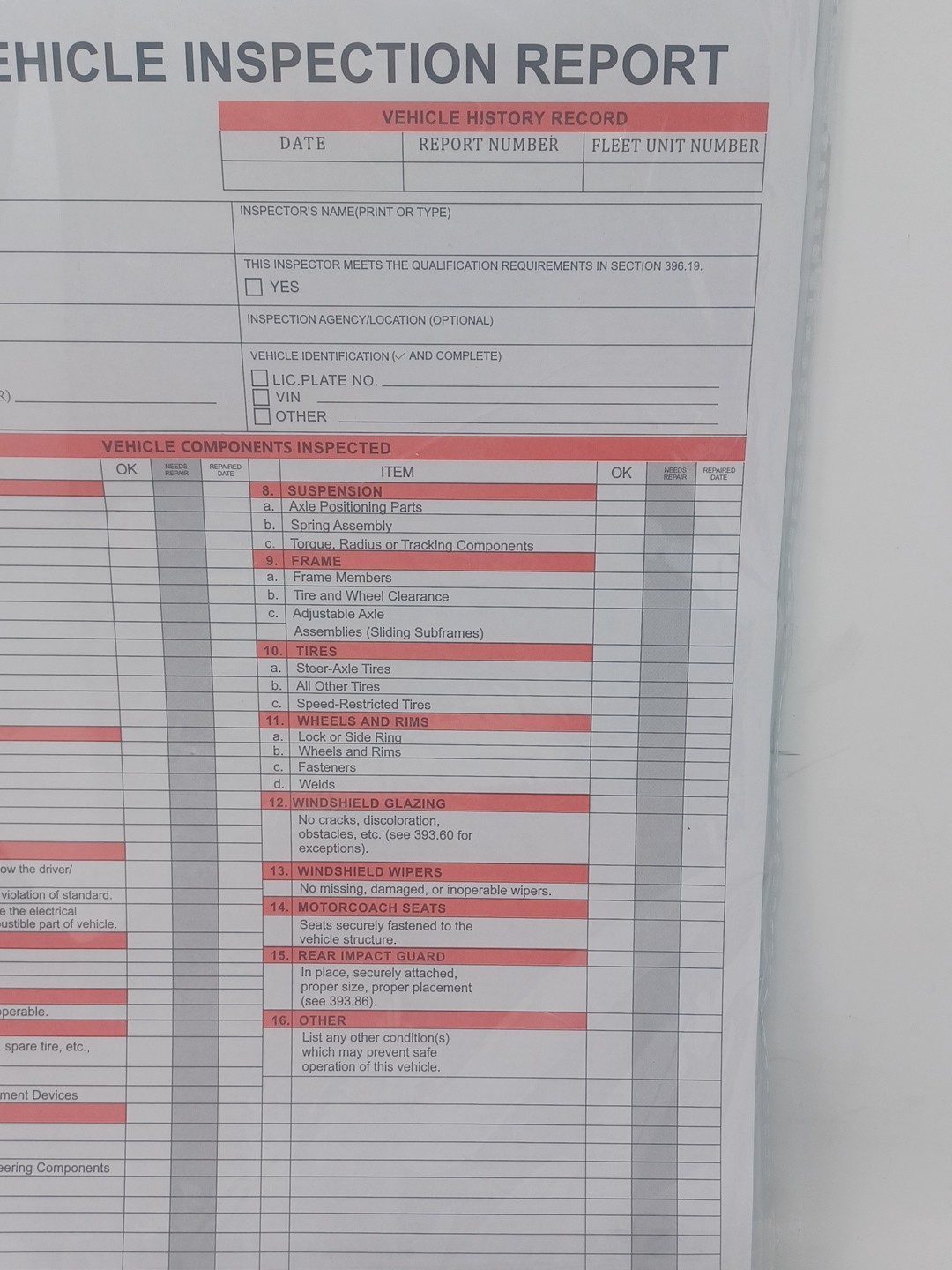 15-PACK. Annual Vehicle Inspection Report Form 3-Ply, Carbonless 49 CFR PART 396