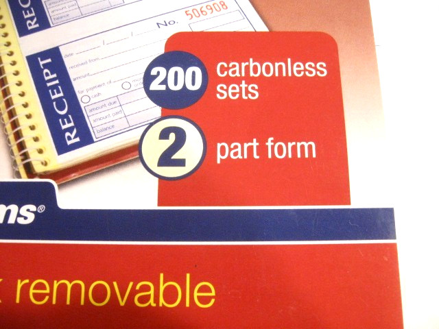 Reciept Book: Adams 2-Part (Duplicate); 200 5 1/4 ” X 2 3/4 ” Carbonless