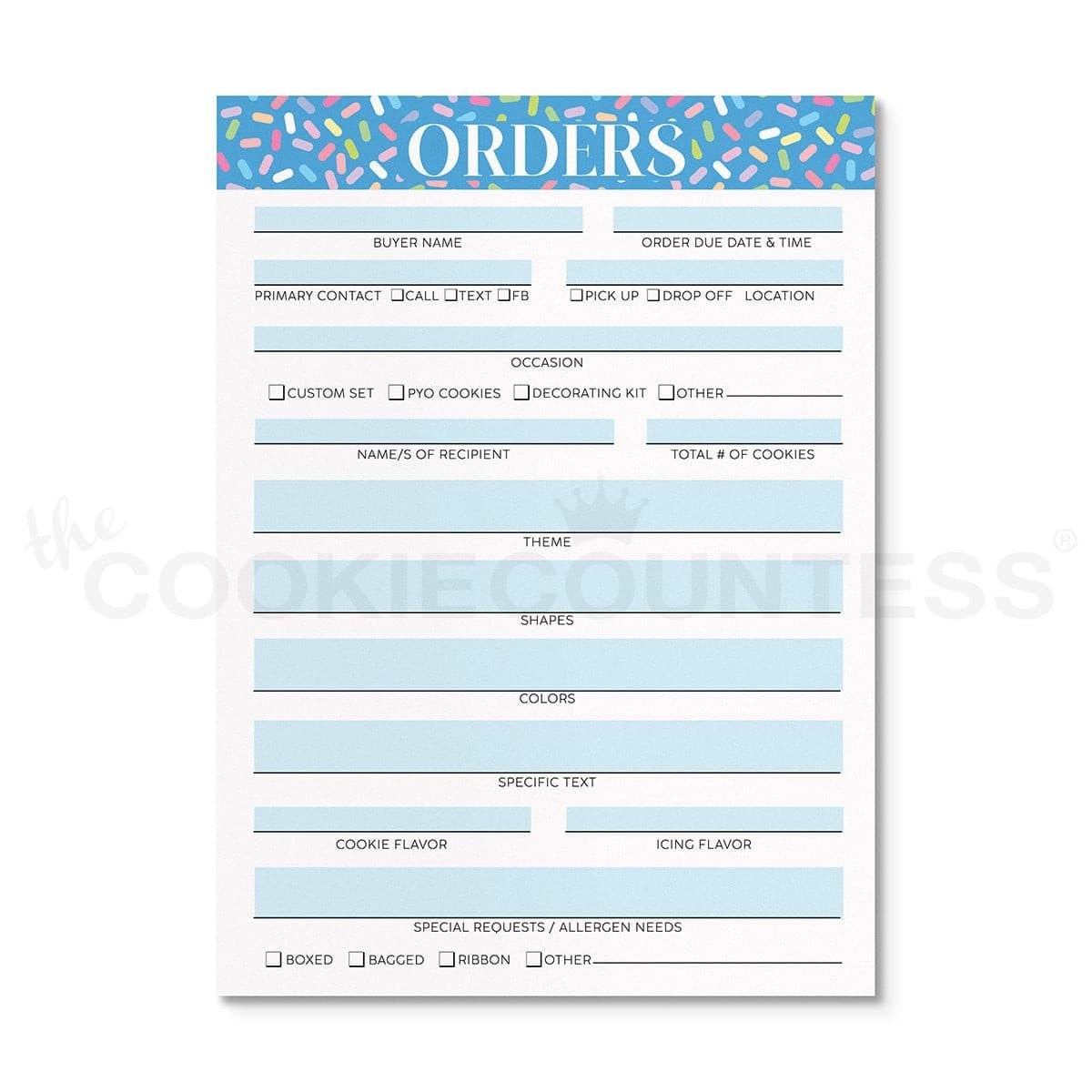 Cookie Order Form Sheets 5×7 Inch The Cookie Countess Baking Notepad 50 Count