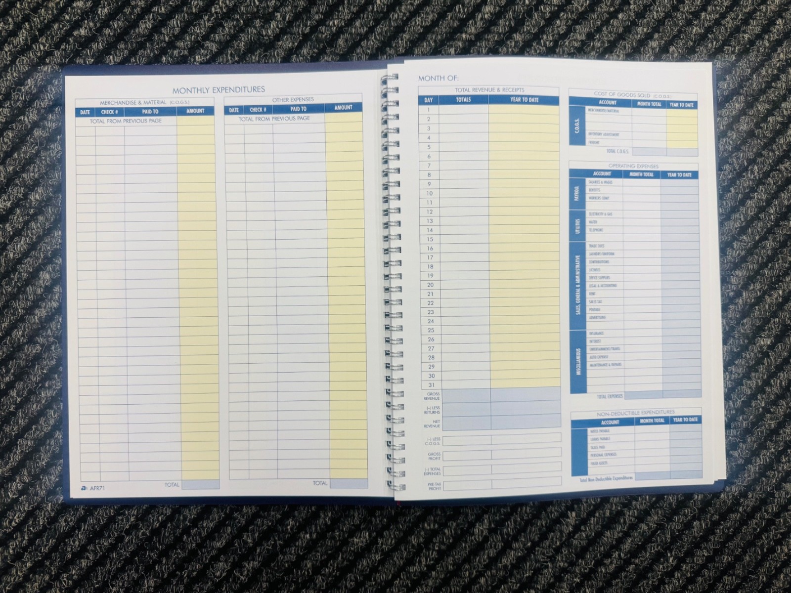 Adams Bookkeeping Record Book, Monthly Format, White (AFR71), 8.5 x 11 inches