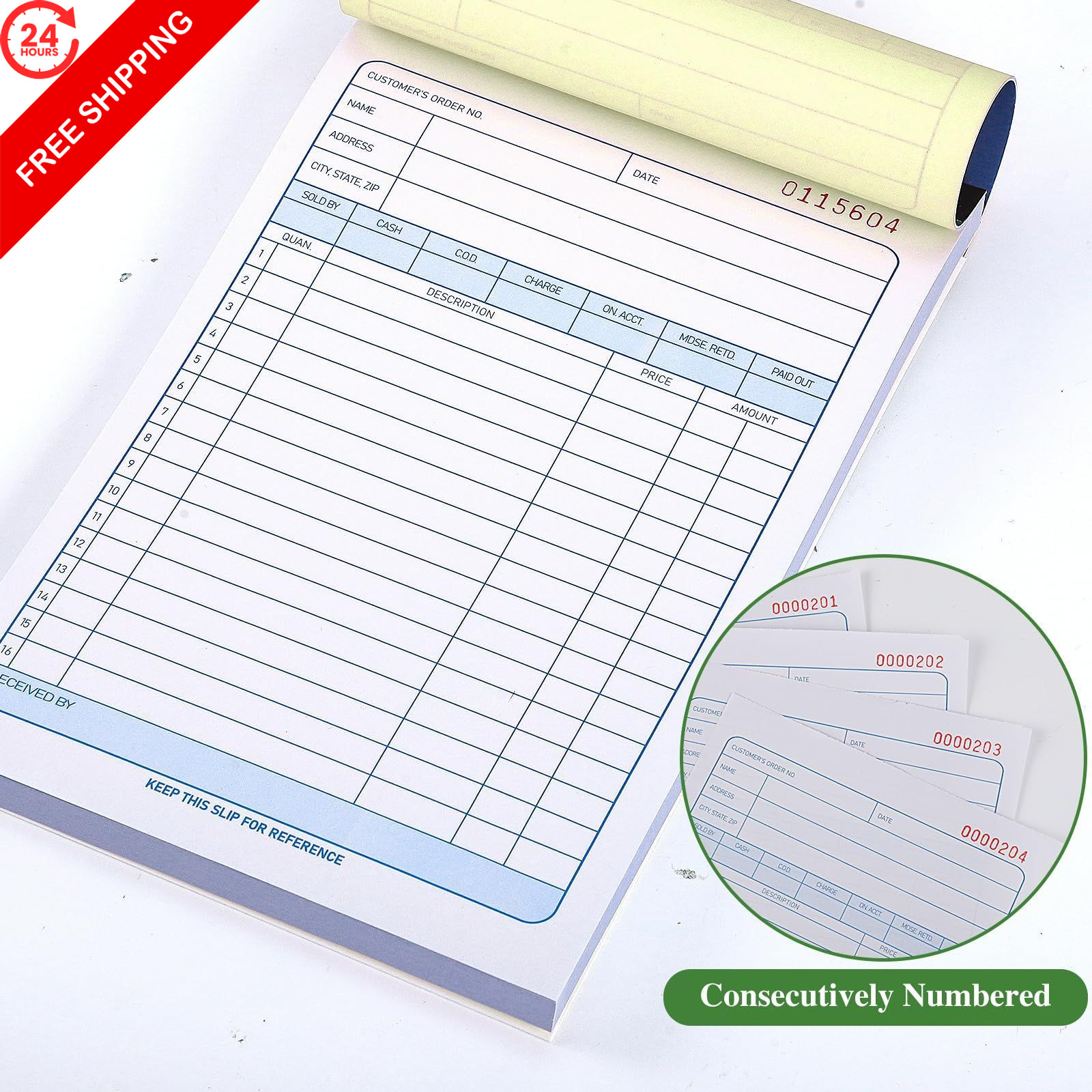 6 Pack Sales Order Book, 5-9/16 x 8-7/16″ Receipt Book with Carbon…
