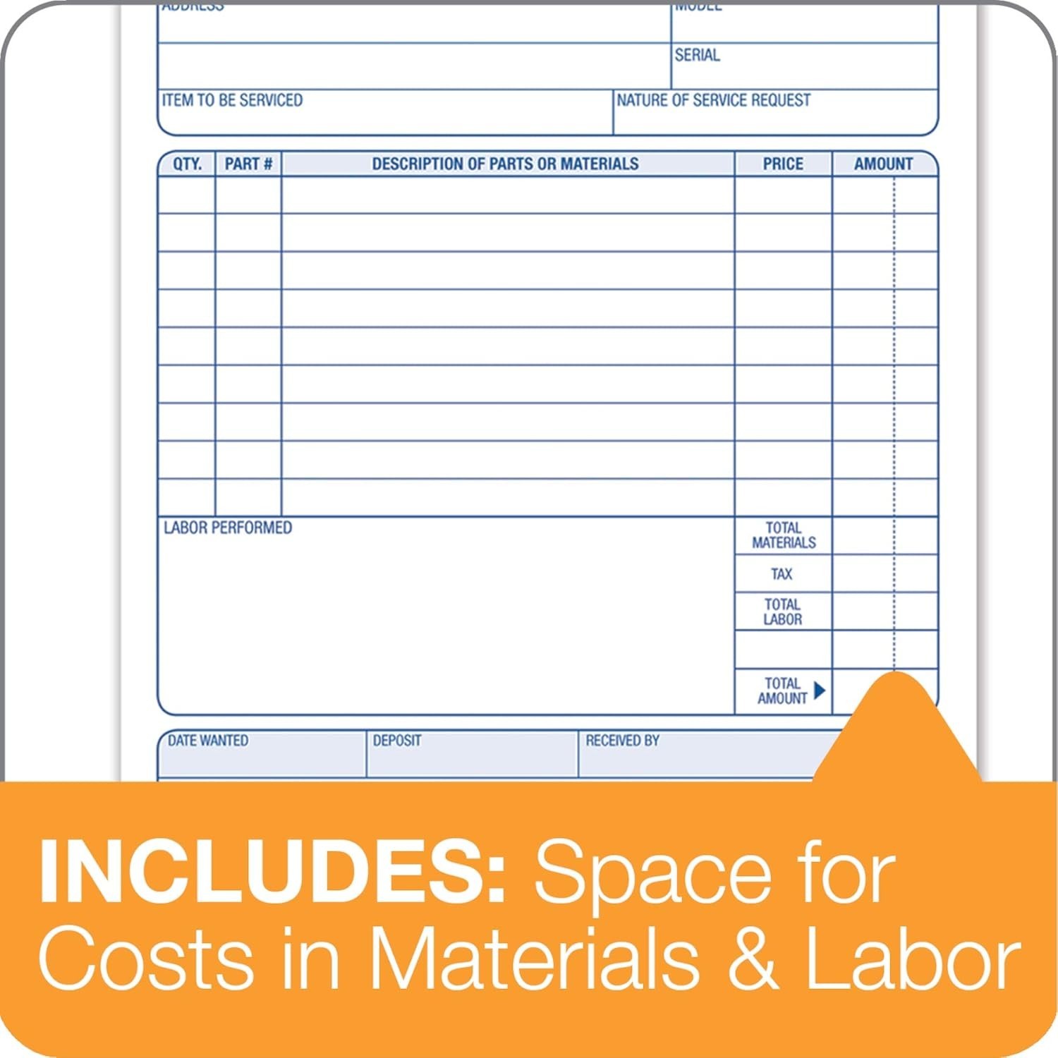Job Work Order Book Compatible with Repair Orders 33-Set 3-Part Carbonless Wh…