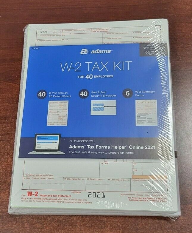 2021 40 EMPLOYEE ADAMS W-2 W2 KIT 6-PART IRS TAX FORMS LASER INKJET + ENVELOPES
